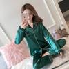 Pijama de Seda Simulada para Mulheres 2026 Conjunto Primavera e Outono Camisa Feminina Gola Cardigan Gola Reversível Tamanho Plus Roupão