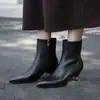 Botines de piel genuina para mujer, con tacón fino, punta afilada y cremallera lateral, en un nuevo estilo de otoño, talla 40