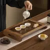 Bandeja Doméstica Simple de Bambú en Color Nogal para Servir Té, Café y Tazas, Bandeja de Almacenamiento Multifuncional