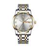 JLANDA Jinfengda Explosiones Correa de Acero Fino Redondo Cuarzo Genuino Doble Calendario Negocios Casual Reloj J6601