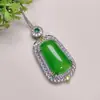 Colgante Sencillo de Calcedonia Verde Natural Color Esmeralda Bañado en Plata 925 Incrustado Exquisito Colgante de Paz Joyería