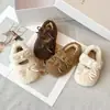 Estilo Coreano Plush Macio Grudante Roupa Exterior Infantil Sapatos de Pelo Menina Laço Mais Veludo Mary Jane Princesa Sapatos Individuais