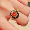 Anillo vintage de piedra Fanta con baño de oro de estilo industrial pesado francés, ágata negra, color antiguo.