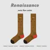 Calcetines de Otoño Renacentista para Mujer Estampado de Leopardo Caramelo Estilo Ins Casual Estilo Universitario Algodón de Longitud Media hasta la Pantorrilla para Mujer