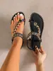 Zapatos de Mujer Estilo Étnico Bohemio, Sandalias Planas de Playa de Moda Veraniega, Chanclas con Cuentas, Sandalias Estilo Europeo y Americano