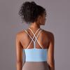 Nueva ropa interior deportiva de nailon cepillado de doble cara con espalda de color sólido y doble capa cruzada, ropa para correr, fitness y yoga para mujer