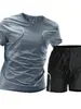Conjunto esportivo masculino, roupa de seda gelada de secagem rápida, camiseta fitness, shorts de manga curta para corrida, roupa de treino, seda gelada de secagem rápida, transfronteiriço