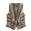25 Verano Nuevo Conjunto de Moda para Mujer Estilo Europeo y Americano Chica Atrevida Cuello Redondo Botón Cuadros Chaleco Ajustado Falda de Cintura Alta Pantalón