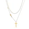 Collar Cruzado de Titanio Apilado Popular Transfronterizo de Doble Capa para Mujer, Moda Sencilla de Lujo Ligero Nicho Cadena para Clavícula Accesorios al por Mayor
