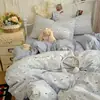 Juego de cuatro piezas de gasa de doble capa tipo nube de algodón acolchado, funda de edredón de gasa arrugada fresca y simple para dormitorio, sábana, juego de tres piezas de ropa de cama
