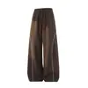 Calça Esportiva Casual Bordada Hanlu Light Color Block Estilo Americano para Homens, Calça Curva com Silhueta de Outono, Calça Longa Solta Vintage