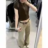 Jeans Acampanados Color Caqui Estilo Americano para Mujer, Sin Estiramiento, Novedad Verano 2025 Retro de Tiro Bajo de Pierna Ancha Largos hasta el Suelo