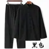 Traje Tang de primavera e outono para homens e jovens, traje masculino de estilo chinês, traje de algodão e linho, traje étnico, traje chinês, conjunto de duas peças