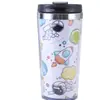 Caneca de Café de Camada Dupla Padrão Geométrico Aobona com Plástico Externo e Aço Interno, Caneca Térmica Anti-Queimaduras com Design Criativo Estampado