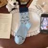 ¡Pequeñas Bendiciones de Invierno! Calcetines de Lana Estilo Fair Isle para Mujer, Estilo Japonés Muñeco de Nieve Árbol de Navidad Otoño e Invierno Espesos Calientes de Media Pantorrilla
