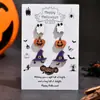 3 Pares de Brincos de Madeira Europeus e Americanos Transfronteiriços de Halloween, Brincos Assustadores, Fofos e Engraçados com Estampa de Fantasma, Abóbora e Caveira