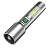 Lanterna Tática LED Laser Branca Recarregável Zoomável Liga de Alumínio Holofote Portátil com Luz Lateral Dupla Carregamento Rápido Tipo C Longo Alcance 500m Luz para Exterior Cinza