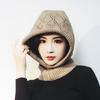 Gorro de lana de punto cálido TEMU de AliExpress con pasamontañas integrado para mujer, otoño e invierno, disponible transfronterizo.