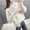 Suéter Pulôver Grosso Solto de Gola Alta Meia-Altura para Mulheres, Estilo Curto, Estilo Preguiçoso de Outono e Inverno, Tricô com Fenda, Suéter Camada Base 2026