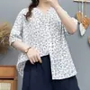 Camisa de Algodón Puro Floral con Cuello en V Holgada Talla Grande Estilo Japonés Mori para Mujer Verano de Manga Corta Casual Cruzada
