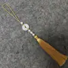 Novo produto de Guanshanyue: pingente de paz de jade branco com borlas, franjas de pérolas, joias de estilo antigo e borlas de seda