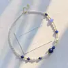 Collar Gargantilla de Cadena para Clavícula de Alto Grado con Diseño Vanguardista de Lapislázuli Natural y Perla de Cristal Hecha por el Hombre