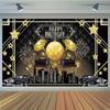 Amazon Nueva Tela de Bandera Tema Negro Dorado Decoración de Cumpleaños Banner Feliz Cumpleaños Fondo de Fotografía Tela de Bandera