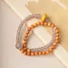 Pulsera Auténtica de Madera de Ciprés Taihang de Doble Círculo para Hombres y Mujeres con Anillo Corredizo de Ágata Gris, Accesorio Coleccionable, Directo del Fabricante