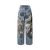 Pantalones vaqueros rasgados, desgastados y sucios estilo páramo para hombre, teñidos anudados lavados, pantalones rectos de pierna ancha holgados de nicho, moda urbana