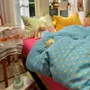 Juego de ropa de cama de cuatro piezas de algodón lavado a rayas simples estilo japonés, sábana bajera y funda de edredón, juego de tres piezas de sábana ajustable para dormitorio de estudiante
