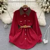 Otoño e Invierno 2026 Cuello Polo Nuevo Diseño Estilo Hepburn Entallado en la Cintura Elegante Camisa Suelta de Manga Larga de Longitud Media para Mujer