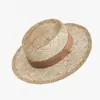 Sombrero de paja tejido estilo francés de copa plana para mujer, sombrero de protección solar para vacaciones de verano en la playa, fedora hueco transpirable