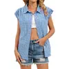 Comércio Exterior Transfronteiriço Europeu e Americano Roupas Femininas 2026 Amazon Novo Verão Casual Camisa Solta Sem Mangas Xadrez Tops para Mulheres