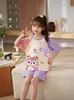 Pijama Infantil de Verão, Shorts de Manga Curta para Meninas, Roupa Externa Fina e Fofa de Desenho Animado para Meninas de Meia-Idade e Mais Velhas Conjunto de Roupas para Casa
