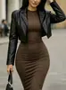 Cárdigan de moda transfronterizo europeo y americano para Amazon y AliExpress con diseño de solapa, adelgazante y elegante, corto y versátil
