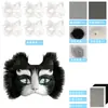 Kit DIY Rosto de Gato em Polpa de Papel Pintado à Mão Conjunto de Máscaras de Gato em Branco Pintáveis para Role-Playing com Tecido de Feltro para Baile de Máscaras