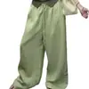 ¡Muy recomendable! Pantalones de lino verde de pierna ancha para mujer, nuevo estilo principios de otoño 2026, con una caída minimalista, pantalones de pierna recta de moda