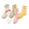 Calcetines de Malla Transpirables hasta la Mitad de la Pantorrilla para Niñas, Calcetines Infantiles con Volantes y Lazo, Calcetines Finos para Bebé de Primavera y Verano, Clase A