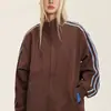 Moletom aberto estilo americano com três listras, jaqueta masculina de outono color-block listrada de alta qualidade, estilosa e de corte solto, adequada para casais