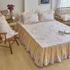 Falda de Cama de Algodón Puro Pieza Única Sábana 100% Algodón con Volante Falda de Cama Juego de Tres Piezas Cubrecama para Todas las Estaciones 1.5m 1.8