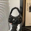 Bolso de lazo de encaje de lunares dulces estilo coreano para niñas, bolso cruzado plisado elegante y atractivo para el día a día para mujeres
