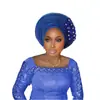 Nuevo sombrero de vendaje laminado de seda brillante de alta industria con flor pegajosa fiesta de bodas Nigeria aoto gele gorro para los dedos del pie