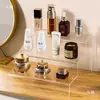 Expositor acrílico de varios niveles, soporte trapezoidal para perfumes, zapatero, organizador transparente de varios niveles para figuras y cajas sorpresa.
