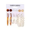 Brincos de Pérola Estilo Europeu e Americano Elegantes de Leopardo em Formato C de Folha de Ácido Acético Simples Kit com 6 Pares de Brincos Exagerados para Mulheres