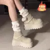 Sapatos de algodão retrô que aumentam a altura 2026 Outono/Inverno Novo Estilo para Pessoas Baixas Botas Martin Emagrecedoras Sandálias Birkenstock Brancas Botas Fofas Femininas