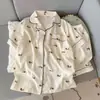Venta al por mayor Verano Nuevo Cardigan de Algodón Nube Solapa Chica Dulce Pijama Manga Corta Pantalones Cortos Conjunto de Ropa para el Hogar para Mujer