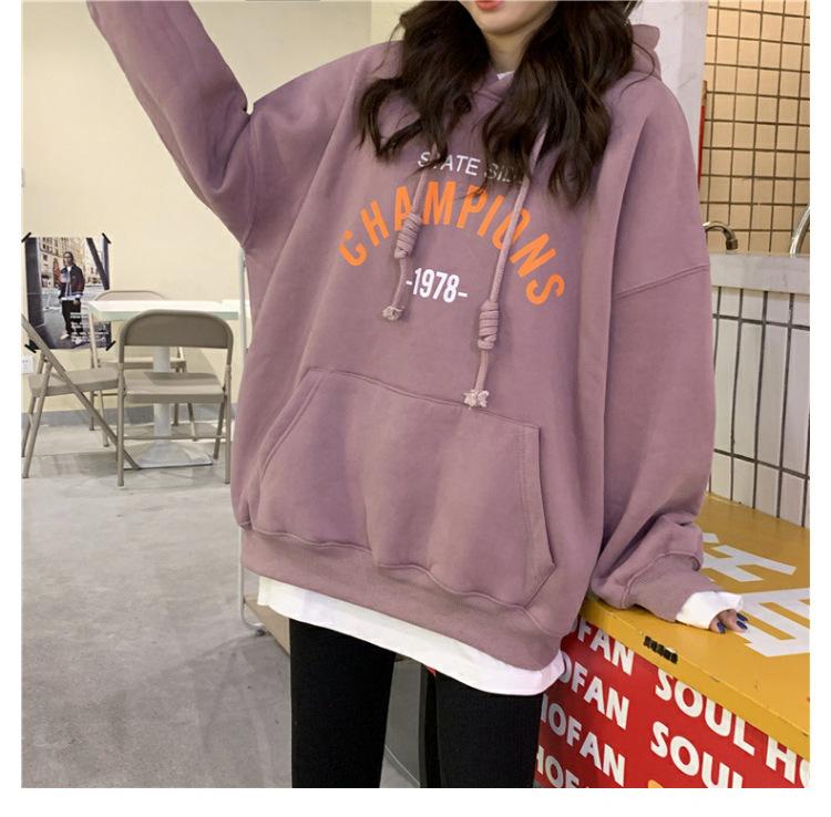 帮手描述图：连帽卫衣女2020秋季新款韩版字母印花薄款学生百