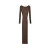 Vestido Longo de Malha Sexy Estilo Europeu e Americano Nicho Costas Nuas Decote em V Profundo Cor Sólida Slim Fit Base no Quadril Manga Longa Feminino