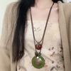 Colar de Madeira Vintage Estilo Literário Corrente de Lã Estilo Étnico Longo Acessórios Pingente de Botão Combina com Tudo Estilo Coreano Mori Girl