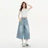 Jeans Crop Cortos Versátiles de Pierna Recta Suelta de Cintura Alta Azul Glaciar Retro Americano para Mujer Nuevo Estilo 2026